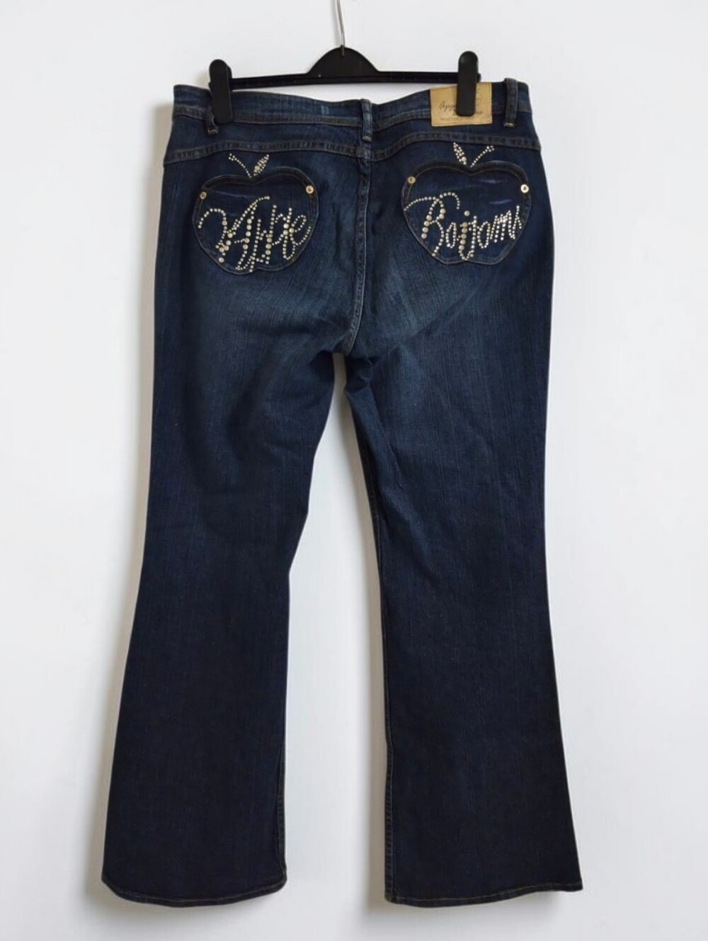 Vintage Apple Bottoms Y2K Bootcut Jeans Size 15/16 Dark Wash Rhinestone Logo - Picture 1 of 9